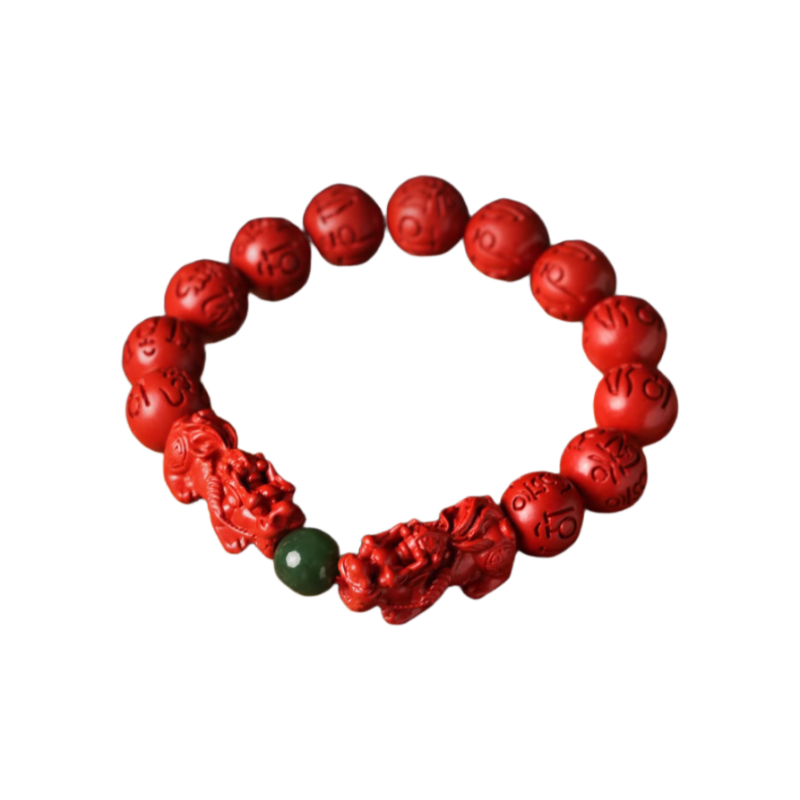 Cinnabar Pixiu Bracelet Natural Stone Buddhist Mantra Protection Wealth Bracelet - DaoByEnergy